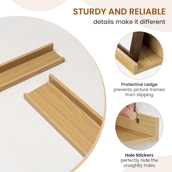 Axeman Picture Ledge Shelf, Floating Shelves for Decor Storage Set of 6, 36 inch Floating Wall Mounted Shelves, Wall Shelves with Lip for Living Room, Bedroom, Nursery, Bathroom, Kitchen, Oak