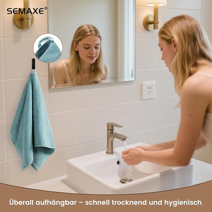 SEMAXE 12 Pack Hand Towels for Bathroom, 100% Cotton Towels with Hanging Loops, Soft and Highly Absorbent, Hand Towel Set for Gym, Shower, Hotel, Spa and Kitchen, Blue