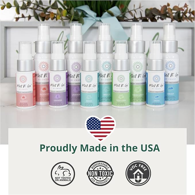 Mist N' Go by Omaze Travel Odor Eliminator - Toilet Spray for Bathroom Air Freshener - Daily Pack (2oz x1 + 1oz x1)