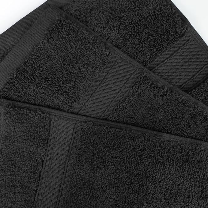 Superior Egyptian Cotton Pile Face Towel/Washcloth Set of 6, Ultra Soft Luxury Towels, Thick Plush Essentials, Absorbent Heavyweight, Guest Bath, Hotel, Spa, Home Bathroom, Shower Basics, Black