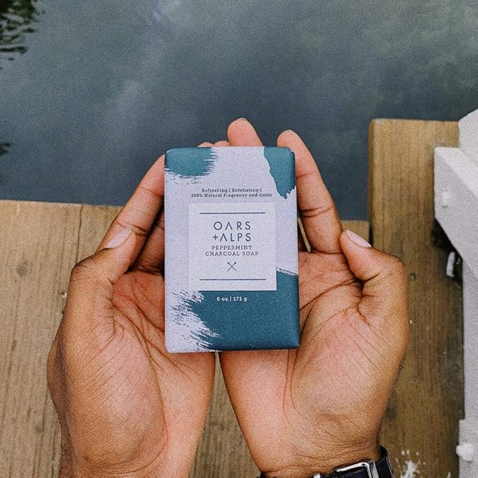Oars + Alps Peppermint Charcoal Exfoliating Bar Soap for Men, Deep Cleaning & Exfoliating Soap, Made with Clean Ingredients, All Skin Types, Cruelty Free, Paraben Free, Travel Size, 1pk, 6oz