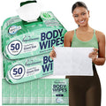 Body Wipes for Women, Extra Moist No Rinse Bathing Wipes (2pk), 100 XL Shower Cloths + 8 Deodorizing Bath Cloths - 10" x 11.5"" Travel Size After Gym Cleaning Essentials, Toiletries for Womens Hygiene
