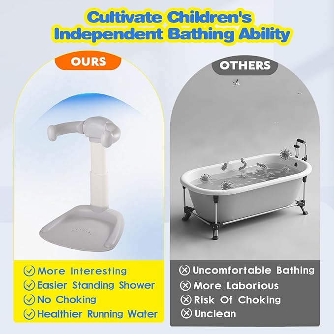 FAHKNS Baby Shower Stand Adjustable 9 Level Position Bath Shower Standing Support, Anti-Slip Toddler Shower Standing Support for Infants 8-36 Months