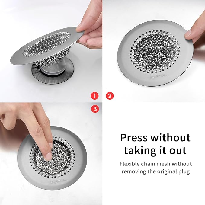 Shower Drain Hair Catcher, Fast Drainage Bathtub Drain Hair Catcher, Easy Clean Hair Catcher Shower Drain, Upgraded 304 Stainless Steel Shower Drain Cover for Bath Regular & Pop-up Drain (Light Gray)