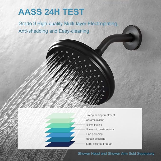OFFO Shower Arm with Flange, 6 in Oil Rubbed Bronze Wall Mount Replacement Angle Shower Head Arm Wall-Mounted For Fixed Shower Head & Handheld Showerhead