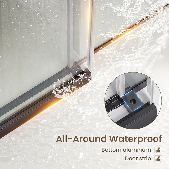 Bathbliss Glass Shower Door 56"-60" Wx76 H,Frameless Sliding Glass Door with 5/16"(8mm) Tempered Glass Shower with Matte Black Finish