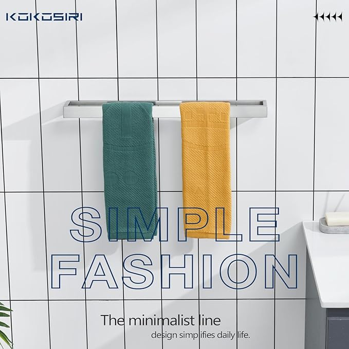 KOKOSIRI Towel Bars Brushed Nickel Bath Towel Hanger Holder 24-Inch Kitchen Rack Stainless Steel for Bathroom Hardware Wall Mount, 2 Pack B4008BR-L24-P2