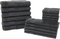 Hencely 18-Piece Bath Towel Set - High Absorbency, Quick Drying - 100% Soft Turkish Cotton - 6 Bath Towels, 6 Hand Towels, 6 Washcloths - for Bathroom, Home, Hotel, Spa, and Gym - 18-Pack Black