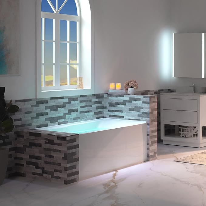 WOODBRIDGE 60" Acrylic Rectangular Alcove Soaking Bathtub in White with Left Drain, Chrome pop-UP Drain Included BA6030L