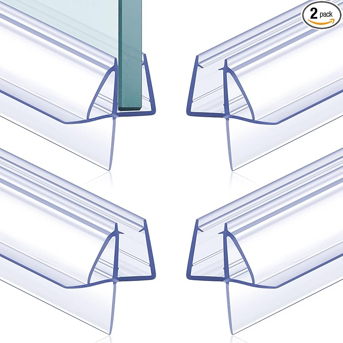 Frienda 2 Pcs Shower Door Bottom Seal 3/8" x 36'' Clear PVC Glass Door Sweep Shower Frameless Seal Strip for Replacement Stopping Leaks and Creating Water Barrier