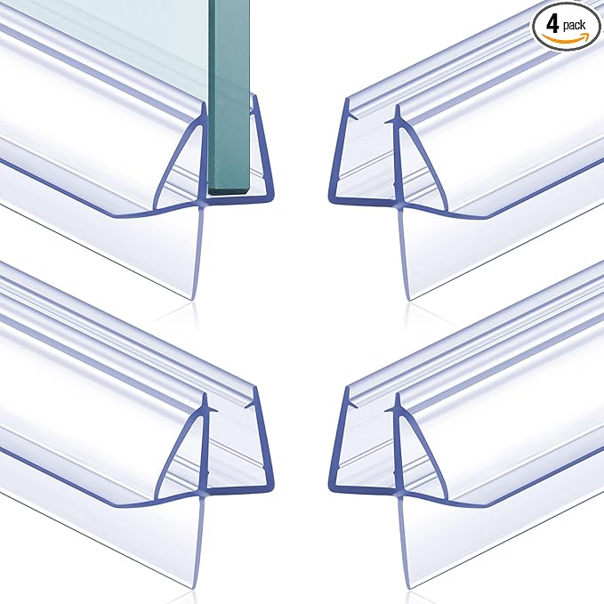 Frienda 4 Pcs Shower Door Bottom Seal 3/16" x 36'' Clear PVC Glass Door Sweep Shower Frameless Seal Strip for Replacement Stopping Leaks and Creating Water Barrier