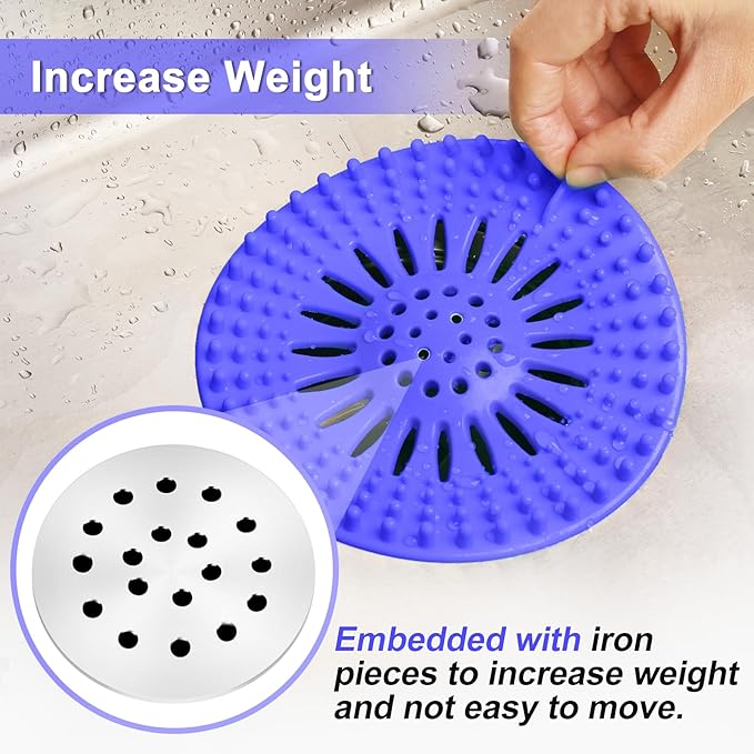 Drain Hair Catcher Durable Silicone Hair Stopper Shower Drain Covers with Iron Easy to Install and Clean Shower Drain Hair Trap Suit for Bathroom Bathtub Tub and Kitchen 5 Pack