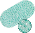 WELTRXE Pebbles Bathtub and Shower Mat Non Slip, Oval Bath Mats for Bathroom Tub Washable with Suction Cups, Drain Holes, BPA Free, 27 x 14 Inch, Dark Green