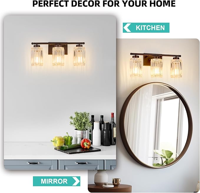 3 Light Bathroom Light Fixtures Modern ORB 18 Inch Vanity Lights for Bathroom Lighting Fixtures Over Mirror with Thickened Glass Shade for Cabinet Mirror Bedroom Hallway