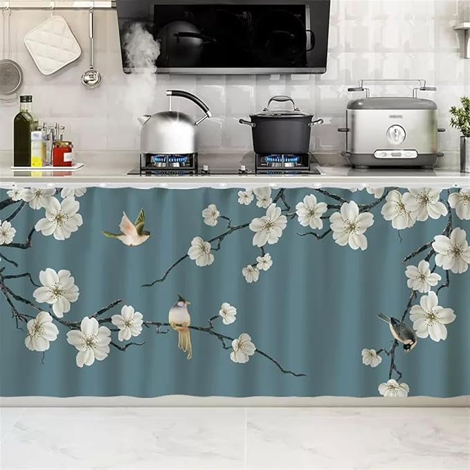 SK Studio Short Curtains for Kitchen, Cabinet Shelf Dust-Proof Blackout Tier Cafe Curtain Under Sink Skirt for Bathroom Laundry Room Style 17, 35.4" W x 27.6" H