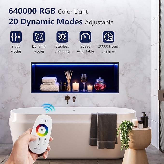 36" X 12" RGB LED Shower Niche No Tile Needed, 304 Stainless Steel Shower Niche Insert Tile Ready, Recessed Wall Shelf for Bathroom Storage Organizer with Remote Control, Matte Black