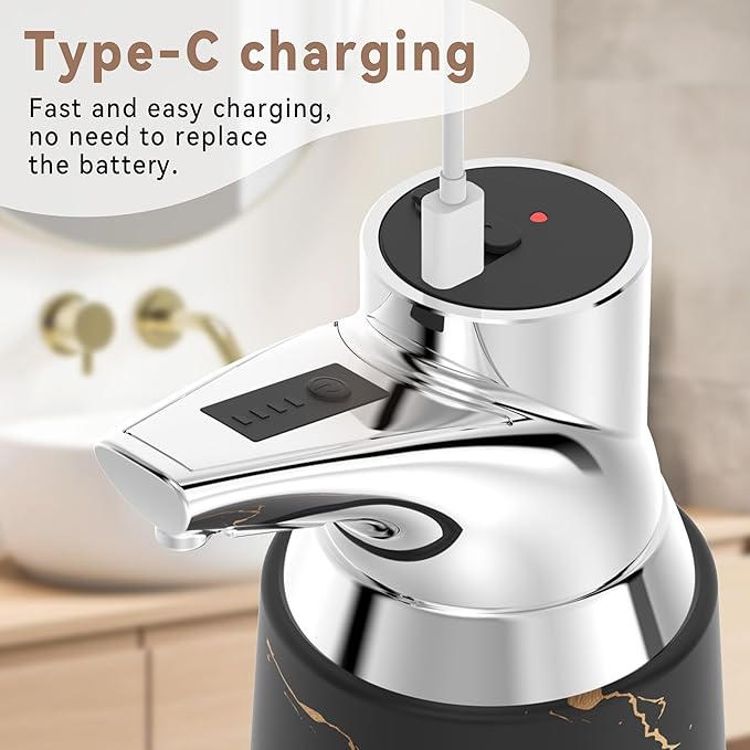 Adjustable Automatic Soap Dispenser Touchless, Ceramic Material，4 Adjustable Levels， Type-c Rechargeable Operated Sensor Liquid Soap Pump，Touch-Free Hand Sanitizer Dispenser