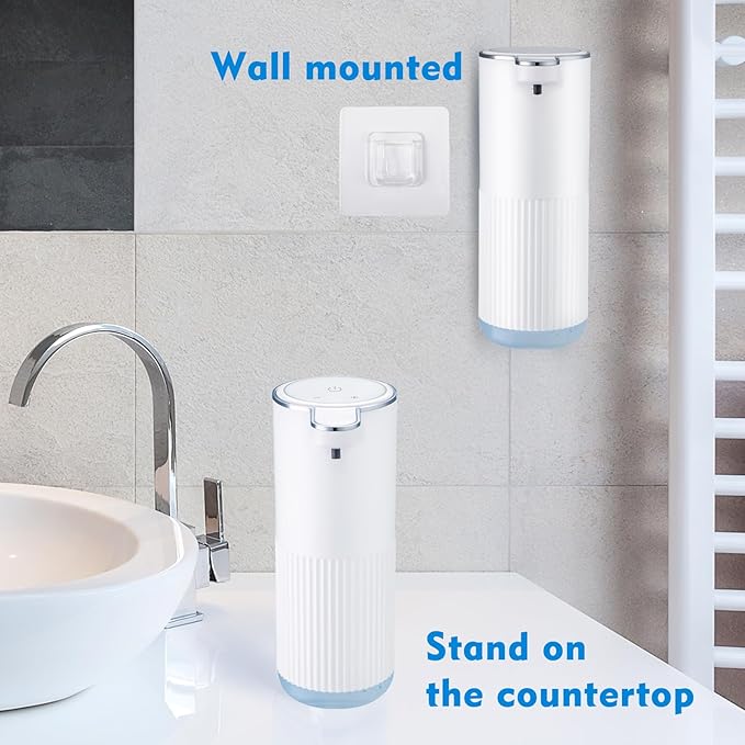 Automatic Foaming Soap Dispenser, 4-Level Adjustable Electric Foam Hand Soap Dispenser, USB Rechargeable Touchless for Bathroom Countertop, Kitchen, 13.5oz, Wall Mounted(White)