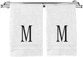 Monogrammed Hand Towel, Personalized Initial Gift, Extra Absorbent 100% Turkish Cotton - Soft Terry Finish - Set of 2 - Black Block Initial M - Embroidered on White Towels