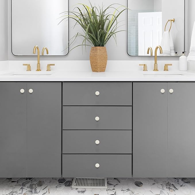 Ravinte 15 Pack Drawer Pulls 1-1/4 Inch White Kitchen Cabinet Knobs Solid Round Dresser Handles for Simple Cupboard Hardware