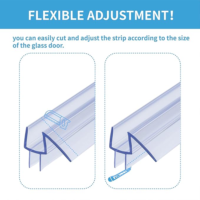 2-Pack ShowerDoor Bottom Seal 3/8" x 36" Polycarbonate Frameless Ultra Clear Shower Door Seal Strip for Glass Doors Stop Leaks and Create a Water Barrier Replacement Shower Cubicle