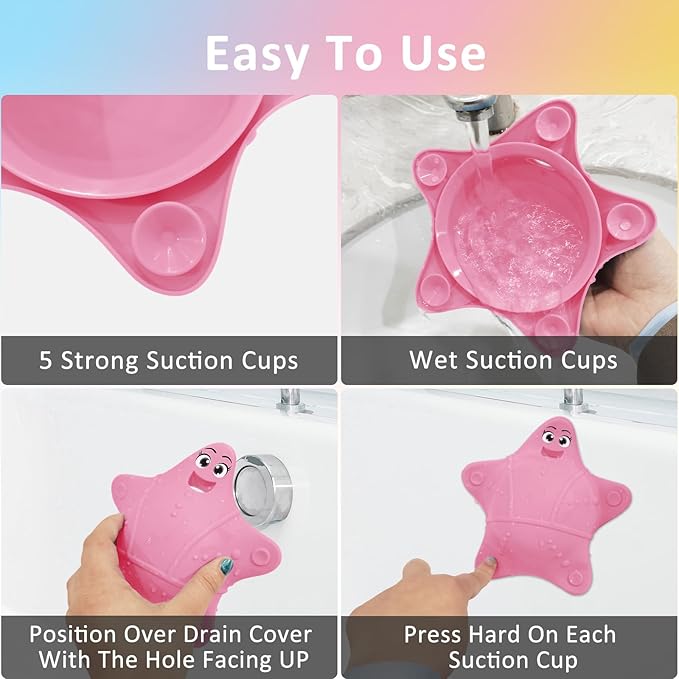 Bathtub Overflow Drain Cover, Silicone Tub Overflow Drain Cover, Soak Bathtub Drain Cover Stopper with Suction Cups, Cute Bathroom Spa Accessories Adds Inches of Water for Deeper Bath (Pink)