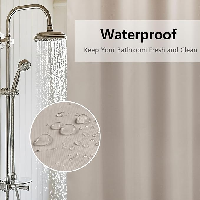 Waterproof Fabric Long Shower Curtain Liner with 3 Extra-Large Magnets, 72 x 78 inch Extra Long Khaki Cloth Shower Liner Machine Washable, Hotel Quality Lightweight Shower Curtain for Bathroom