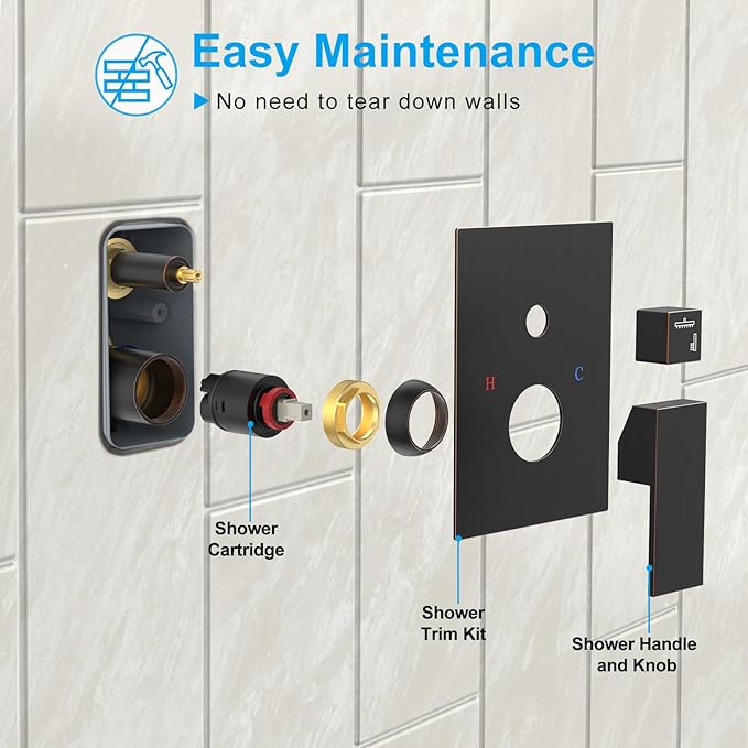 EMBATHER Oil Rubbed Bronze Shower System-12 Inches Shower Faucet Set with Square Rain Shower Head and Handheld High Pressure Shower Combo Set for Bathroom Wall Mounted (Contain Rough-in Valve & Trim)
