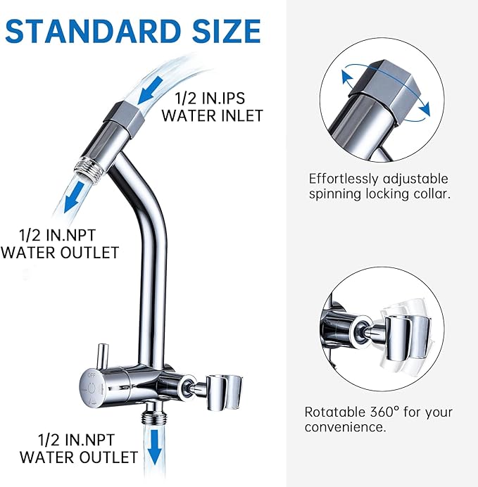 G-Promise All Metal Shower Diverter with Low Handheld Holder, 3-Way Diverter Valve with Pause Mode for Handheld and Fixed Shower Head, 4-Settings Universal Bathing System Replacement Part(Chrome)