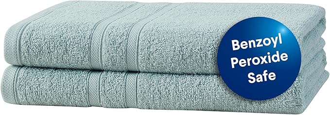 CLOROX Bleach Friendly Towels, Quick Dry, 100% Cotton Bath Towels (30" x 52"), Highly Absorbent Soft Lightweight, Ideal for Everyday Use, Easy to Wash (2 Pack, Mineral Blue)