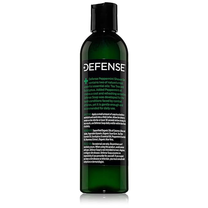 Defense Soap Peppermint Tea Tree Body Wash | All Natural Organic Shower Soap for Athletes | Odor Control & Skin Fungal Protection for Sports, Post Workout & Recovery - 8 oz