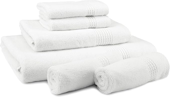 EastNBlue Lara Premium Towel Set 6 Piece - Soft & Highly Absorbent Bathroom Towel Set, 100% Luxury Turkish Cotton, Flannel Bath Towels, 1 Bath Towel, 1 Hand Towel, 4 Washcloths - White