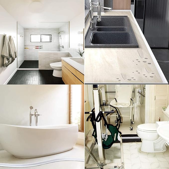 1/2" High Collapsible Shower Threshold Water Dam Barrier 67" Shower Water Stopper Barrier Shower Splash Guard For Walk In Shower Water Guard Suitable For Bathrooms Kitchens To Block Water Flow White