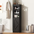 Narrow Bathroom Storage Cabinet with Door and Open Adjustable Shelves, 60.9" H Wooden Tall Tower Corner Farmhouse Cabinet, Freestanding Organizer for Kitchen, Entryway Black