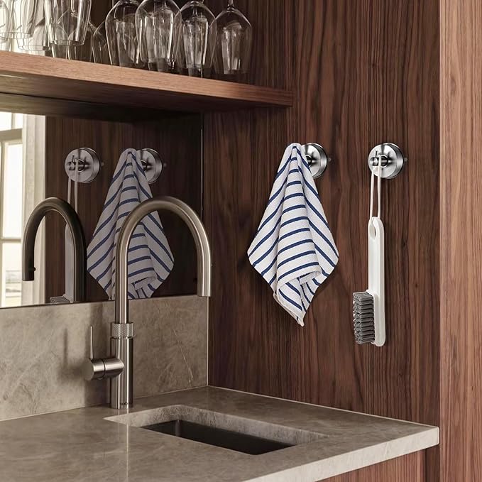 YOHOM Suction Cup Hooks for Shower Wall Bathrooms Towels Hook for Glass Door Heavy Duty (Silver, 2 PCS)