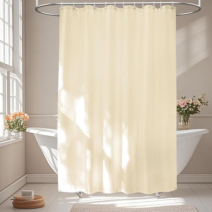 Waterproof Fabric Shower Curtain Liner with 3 Weighted Magnets, 72 x 84 inch Extra Long Cream Cloth Shower Liner Machine Washable, Hotel Quality Lightweight Tall Shower Curtain for Bathroom
