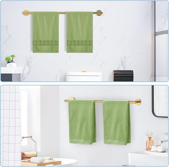24 Inch Brushed Gold Towel Bar for Bathroom Wall, SUS304 Stainless Steel Bathroom Towel Rack Wall Mounted, Total Length 26-Inch Shower Towel Holder Rod, Modern Home Decor