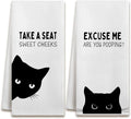 Funny Black Cat Bathroom Hand Towels, Cat Bathroom Decor, Sweet Cheeks Funny Kitten Kitty Decorative Hand Tea Towels for Washroom Restroom, 16x24 Inches Set of 2