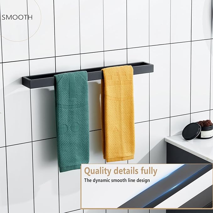 KOKOSIRI Towel Bar Matte Black Bath Towel Holder 20-Inch Kitchen Rack Stainless Steel for Bathroom Hardware Wall Mounted, 1 Pack B4008BK-L20