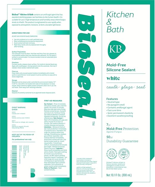 White BioSeal Silicone Sealant Caulk Kitchen and Bath Grade, Waterproof and Low Odor 10.1 Ounce Cartridge, White (Pack of 10) Made in Korea