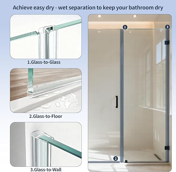 4PCS 39" Glass Shower Door Seal Strip, Shower Door Side Seal Strip for 3/8" (10mm) Frameless Glass, Ultra-Clear PVC Waterproof Door Bottom Seal, Easy to Install, No Adhesive Needed