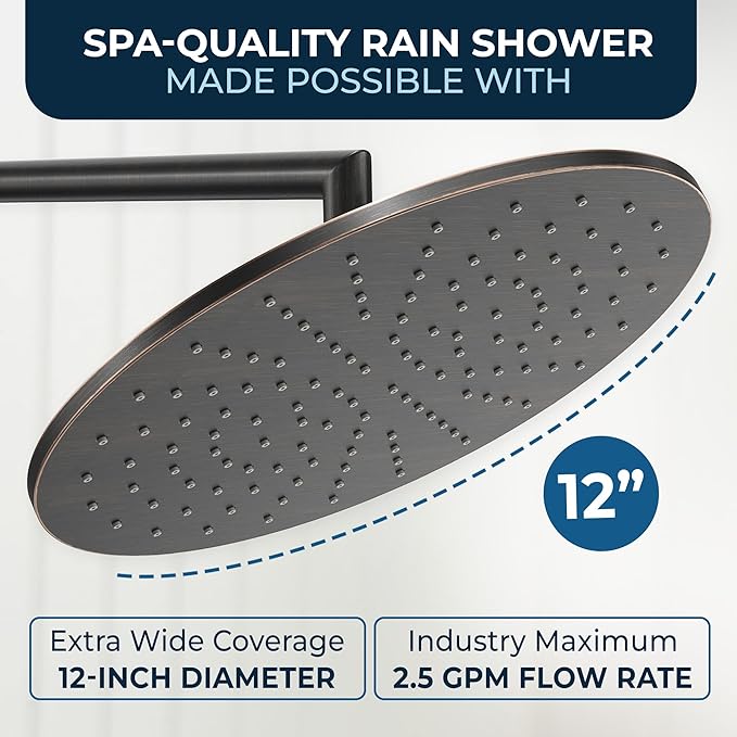 HammerHead Showers® Solid Metal 12 Inch Rainfall Shower Head, Large Rain Shower Head, 2.5 GPM High Flow Shower Head Optimized for Pressure, Wall-Mounted or Ceiling Rain Shower Head, Oil Rubbed Bronze