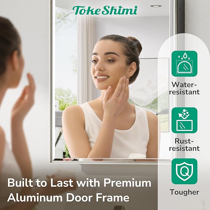 TokeShimi 20 x 26 Recessed Medicine Cabinet with Mirror, Brushed Nickel Bathroom Medicine Cabinet with Mirror Wall Mounted, Stepless Adjustable Shelves
