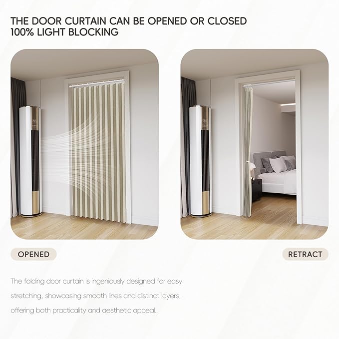 100% Blackout Fabric Folding Door Curtain with Magnetic Closure - Accordion Style for Sliding Doors, Closets,Wardrobe and Temporary Door Solutions Doorway Curtains（W42 x L78, Beige 1 Panel）