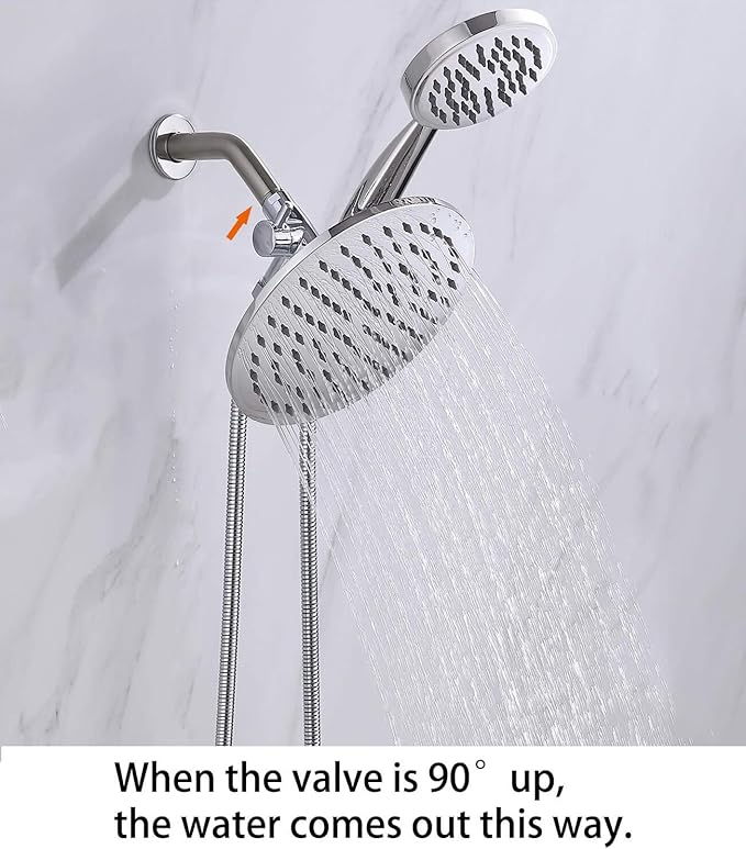 G-Promise Solid Metal Shower Arm Diverter with Holder for Hand Held Showerhead and Fixed Spray Head, G 1/2 3-Way Bathroom Universal Diverter System Replacement Part (Polished Chrome)