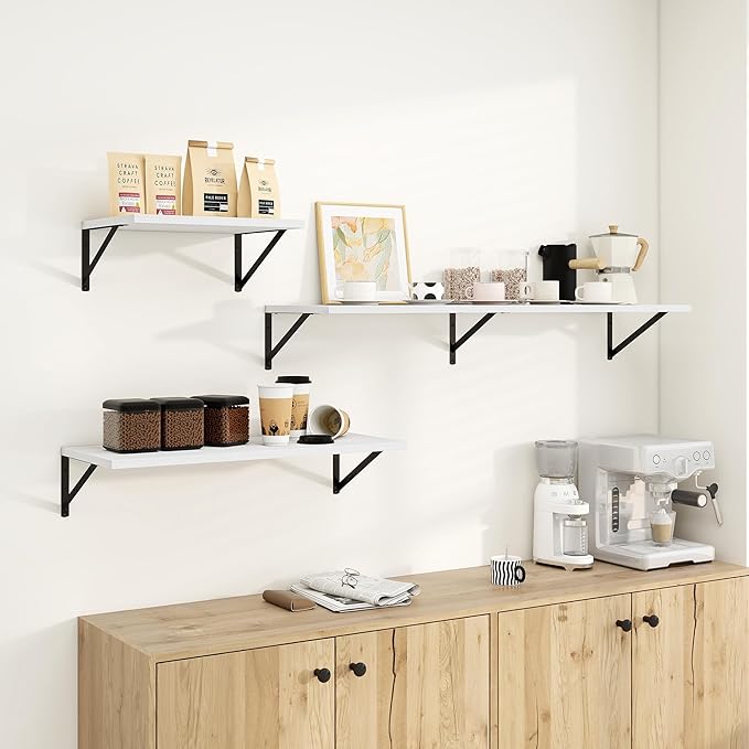 Dreamland Floating Shelves for Wall, 12 Inch Deep Floating Shelves Set of 2, 30W x 12D Large Wall Shelf with Sturdy Metal Brackets for Living Room, Bathroom, Bedroom and Kitchen, White
