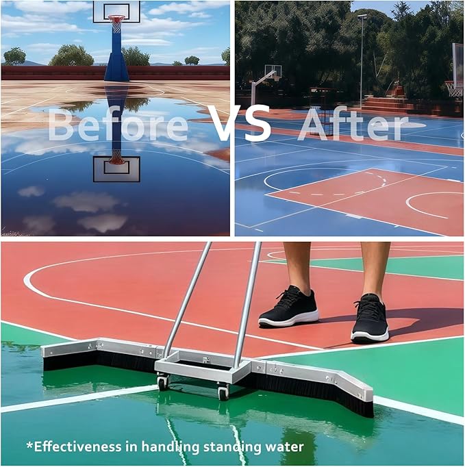 Tennis Court Squeegee Floor squeegee heavy duty concrete floor Squeegee tennis court equipment, Silver Aluminum Frame with Rolling Wheels＋2EAV ,Garage Floor Squeegee Sports Court Maintenance Tool