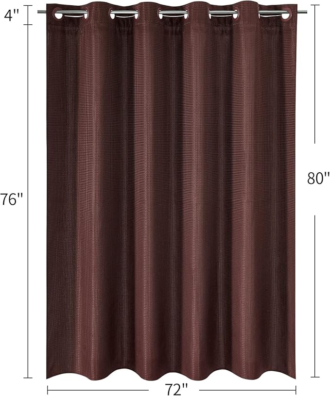 MitoVilla Brown Waffle Long Shower Curtain Liner Set 72 x 80, No Hooks Needed 80 inch Long Heavyweight Fabric Shower Curtain Set with Snap-in Liner for Hotel Grade Spa-Like Bathroom Decor