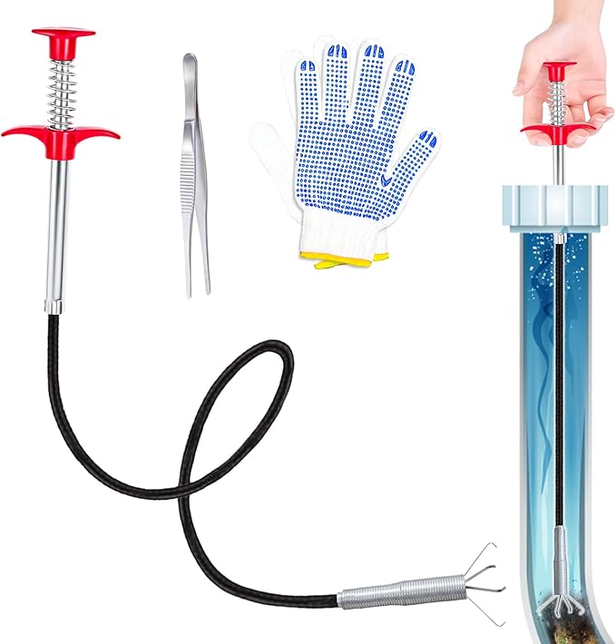 22 '' Flexible Grabber Claw (4 Claws), Drain Snake with Tweezers, Bendable Hose Grabber Reacher Tool, Retractable Drain Clog Remover Tool, Pickup Tool for Bath Tub, Toilet, Kitchen Sink & Sewer