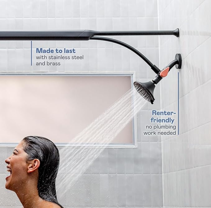 BOONA Original Tandem Shower as Seen on Shark Tank | Dual Shower Head for Couples | Spa-Like Water Pressure, Rainfall & Swedish Massage Settings | Easy Install, Midnight Black